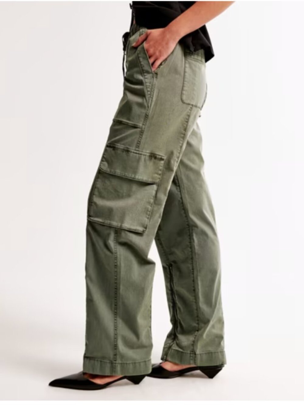 Abercrombie & Fitch Olive Green Baggy Cargo Pull-On Pant - Size XL - Picture 4 of 12